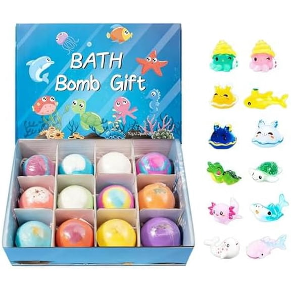 Bath Bombs for Kids with Toys,12-Pack Kids Bath Bombs with Surprise Spring Toys Inside - Easter Basket Stuffers for Boys & Girls - Skin-Soothing Bath Fizzies Gift Set