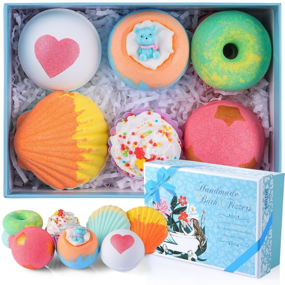 Bath Bombs Gift Set, 8 Pcs Natural Spa Bath Fizzies,  Moisturizes Dry Skin, Self Care Bubble Perfect for Women Men & Kids, Blue