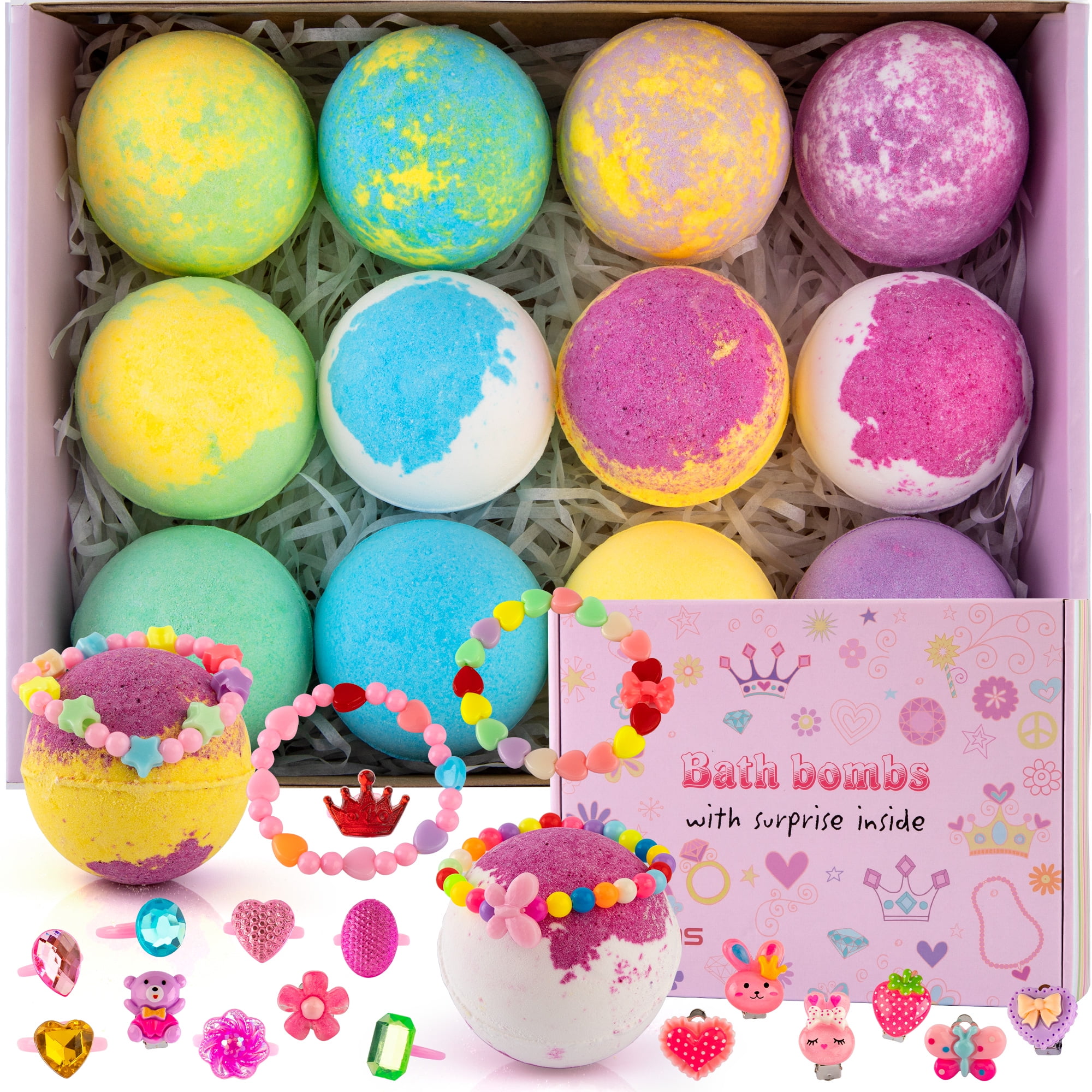 Bath Bombs with Surprise Inside for Kids Girls, 12pcs Large 3.5oz Bubble Bath Bomb with