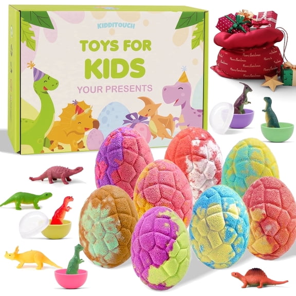 CandWuom Bubble Bath Bombs for Kids with Surprise Toys Inside - 8 Pack Natural and Organic Dinosaur Bath Gift Set, Bubble Bath Fizzes for Kids 3-12