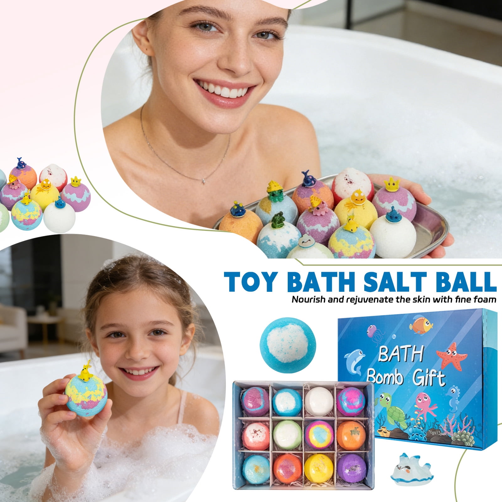 Bath Bombs for Kids with Surprise Fishing Games Inside, 12 Pcs Easter Bath Bombs, Easter Basket Stuffers for Kids Ages 4-8, Bath Toy Set
