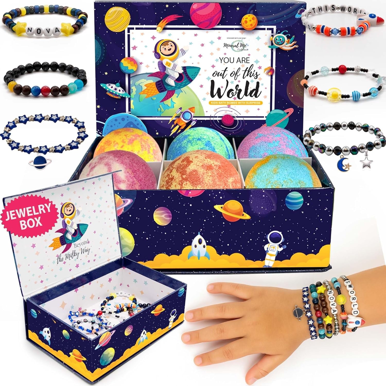 Bath Bombs for Kids with Jewelry Inside & Keepsake Box for Kids with Space Galaxy Bracelets