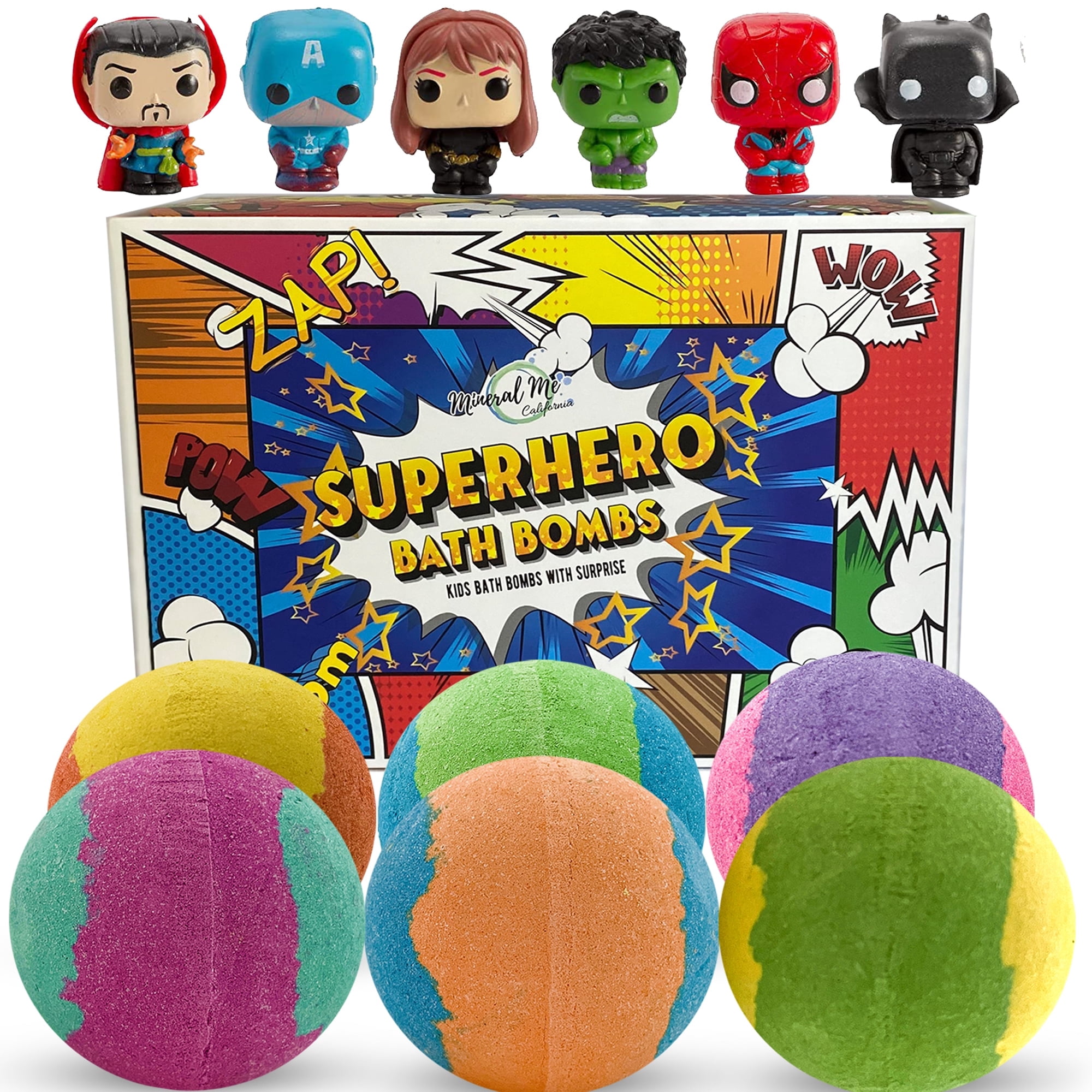 Bath Bombs for Kids with Superhero Toys Inside - Mineral Me Organic Bath Fizzies with Fruit Scent