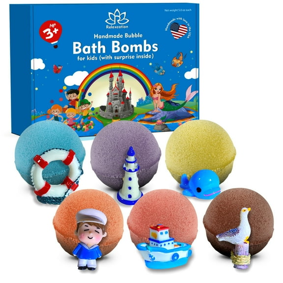 Bath Bombs for Kids with Surprise Inside Amazing Nautical Toys Handmade in USA Natural and Safe by Relaxcation