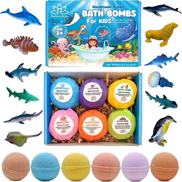 Relaxcation Kids Bath Bombs, Surprise Fizzy Sea Animals Inside
