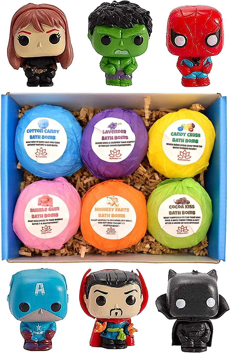 Bath Bombs for Kids with Surprise Inside Amazing Superhero Toys Handmade in USA Natural and Safe by Relaxcation