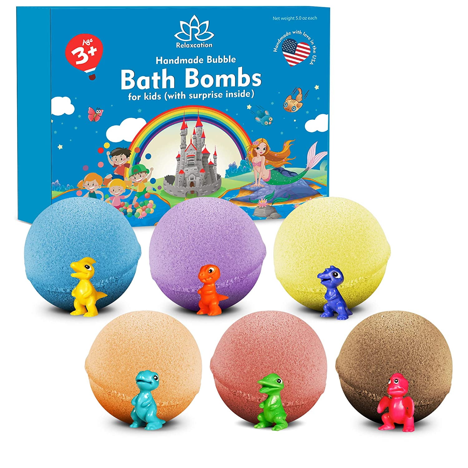 Bath Bombs for Kids with Surprise Inside Cool Microsaurus Toys Handmade in USA Natural and Safe by Relaxcation