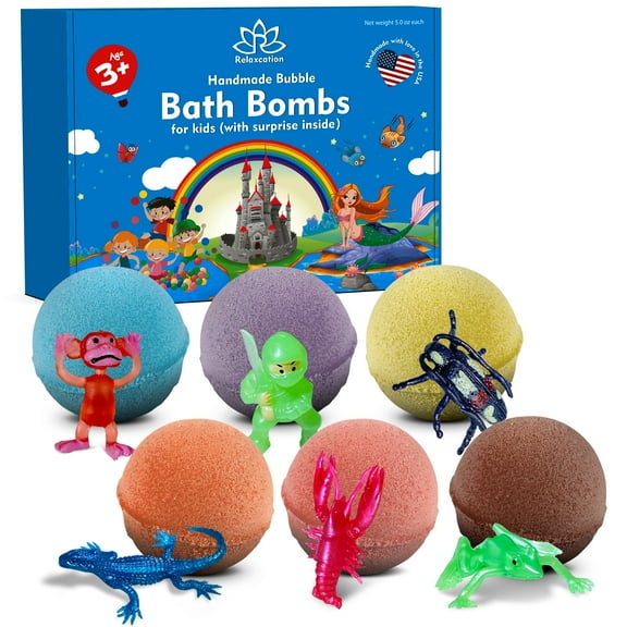 Bath Bombs for Kids with Surprise Inside Cool Mystery Toys Handmade in USA Natural and Safe by Relaxcation