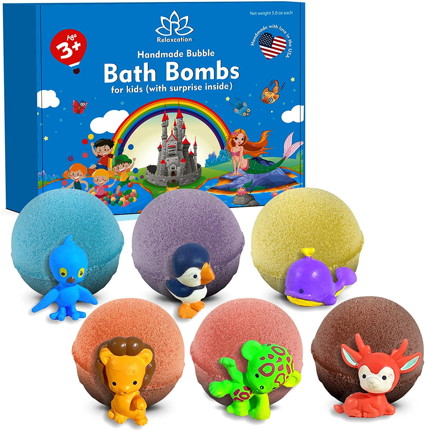 Bath Bombs for Kids with Surprise Inside Cute Animals Toys Handmade in USA Natural and Safe by Relaxcation