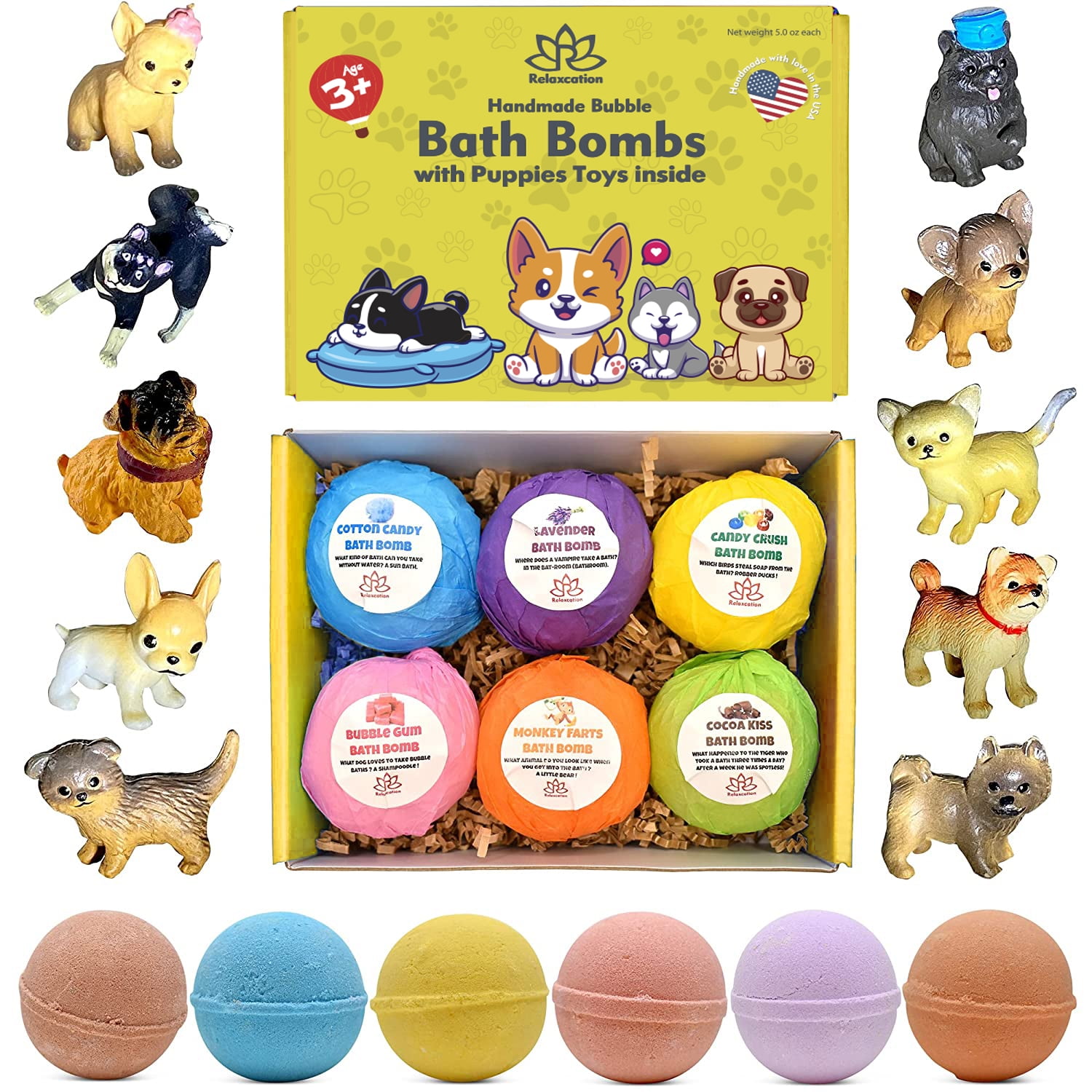 Bath Bombs for Kids with Surprise Inside Cute LITTLE PUPPY TOYS Handmade in USA Natural and Safe by Relaxcation