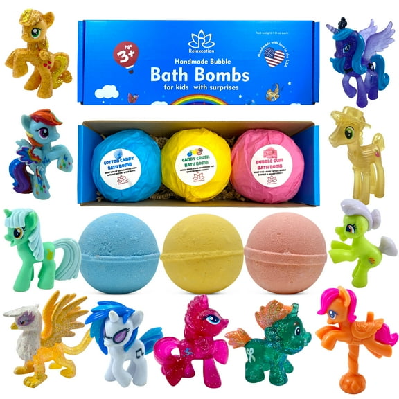 Bath Bombs for Kids with Surprise Inside Cute Pony Toys Handmade in USA Natural and Safe by Relaxcation