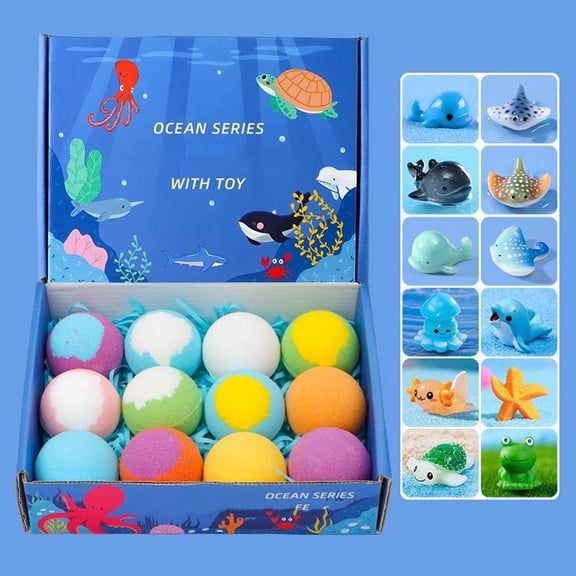 Bath Bombs with Surprise Inside, Natural Sea Salt Color Changing Spa Easter Bath Balls (Animal 12PC)