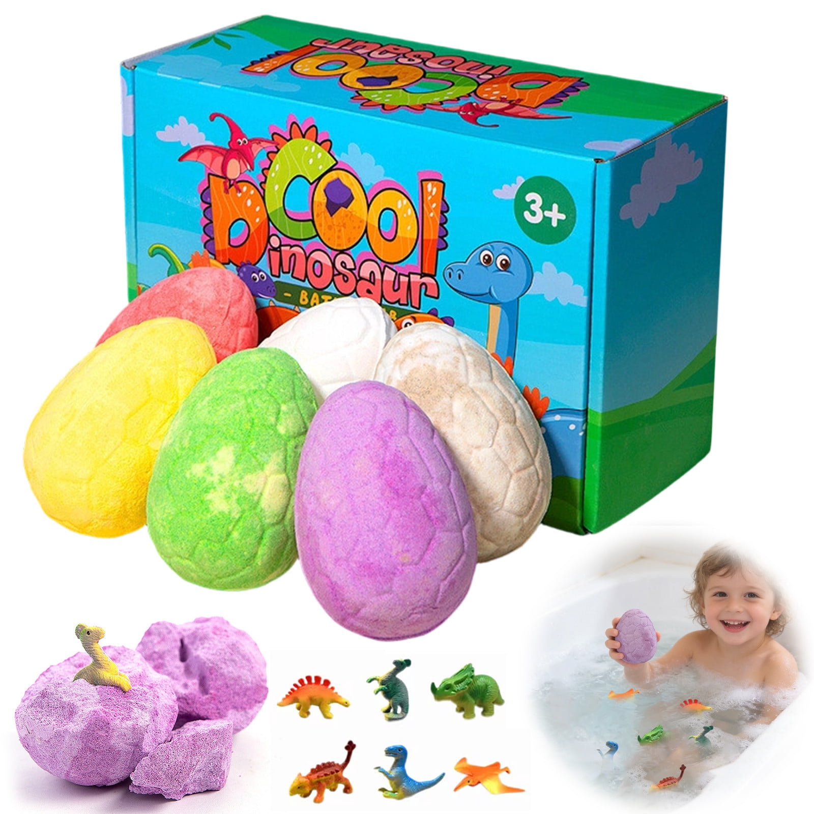 Bath Bombs with Toys Inside,Dinosaur Bath Bombs,Bath Bombs for Kids with Surprise Inside, 6 Pack Dinosaur Toys Toddler Bath Bombs Gift Set(Dinosaur)