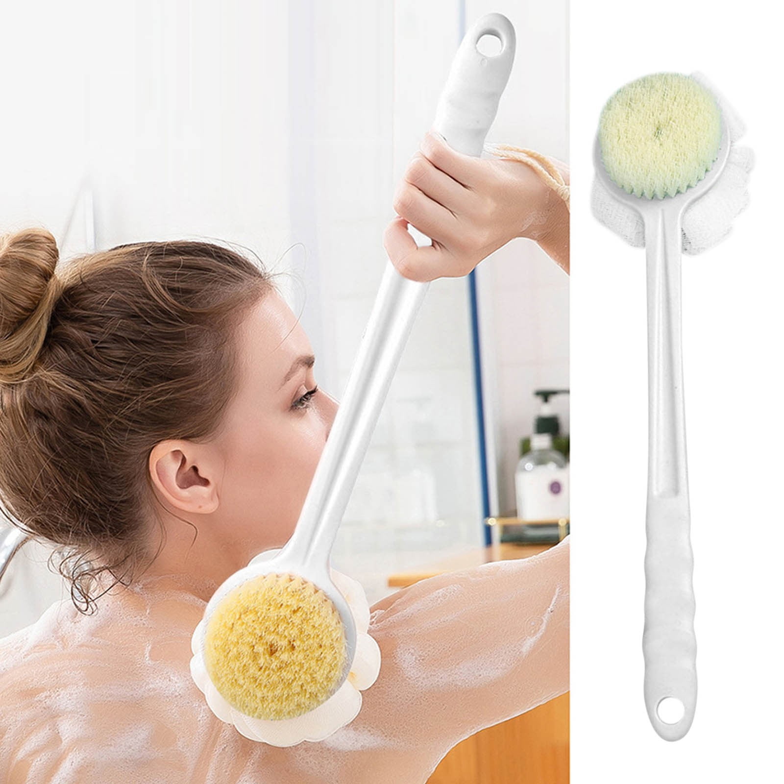 Bath Brush Double Sided Soft Bristles Shower Brush Hanging Hole 2-in-1  Handheld Shampoo Brush