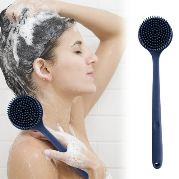 Bath Brush With Long Handle-Soft Body Brush Back- Shower Wet. Massage beads are designed on the back.Soft shower brush. A gift for your parents.(15-inch 1Pcs Blue)