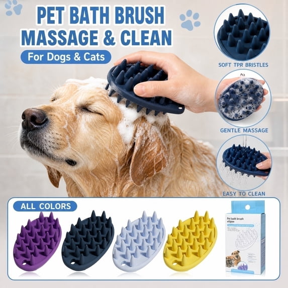 Bath Brush for Dogs with Soft Tpr Bristles, Deshedding Brush for Cats and Dogs, Pet Grooming Brush for Shedding, 1 Pack
