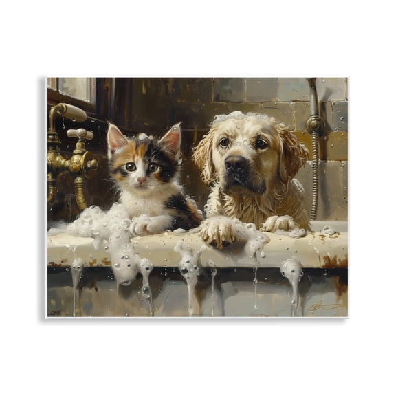 Bath Buddies Cat & Dog Wall Plaque Art, design by Shawna Stewart