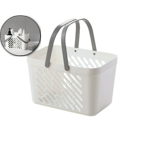 Bath Caddy with Handle, Waterproof, Drainage Holes, Plastic Shower Caddy Basket for Shampoo, Loofah(White)