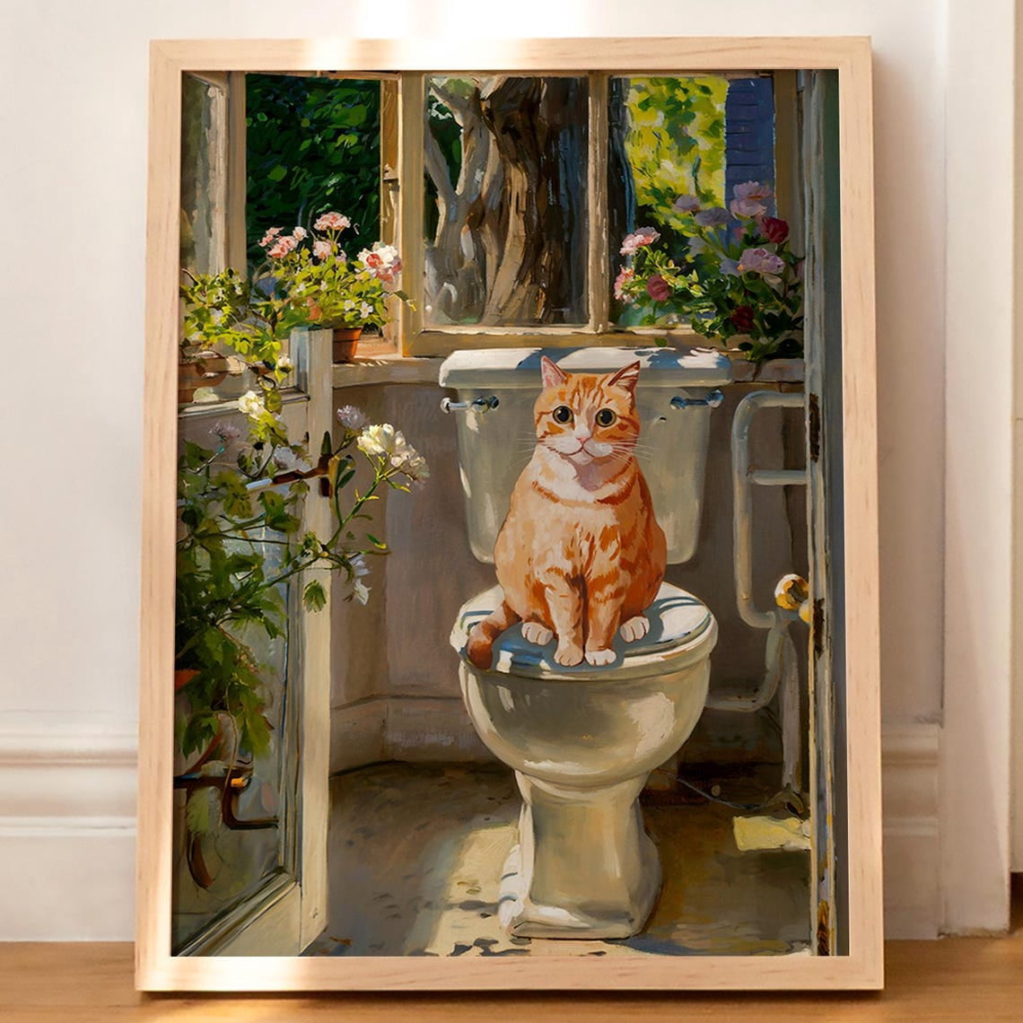 Bath Cat Print Monet Funny Poster Wall Decor Pooping Print Toilet Wall ...