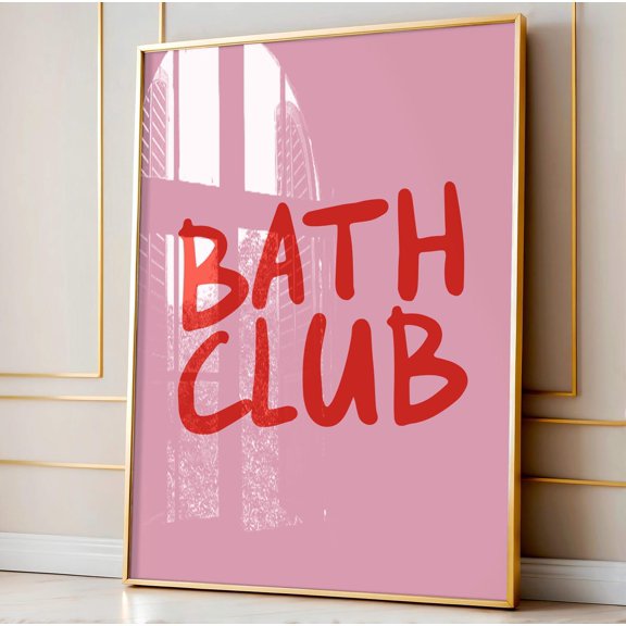 Bath Club Pink Bathroom Quote Retro Aesthetic Bathtub Bubble Bath Wall Art Decor, Unframed Paper Poster 8x10in