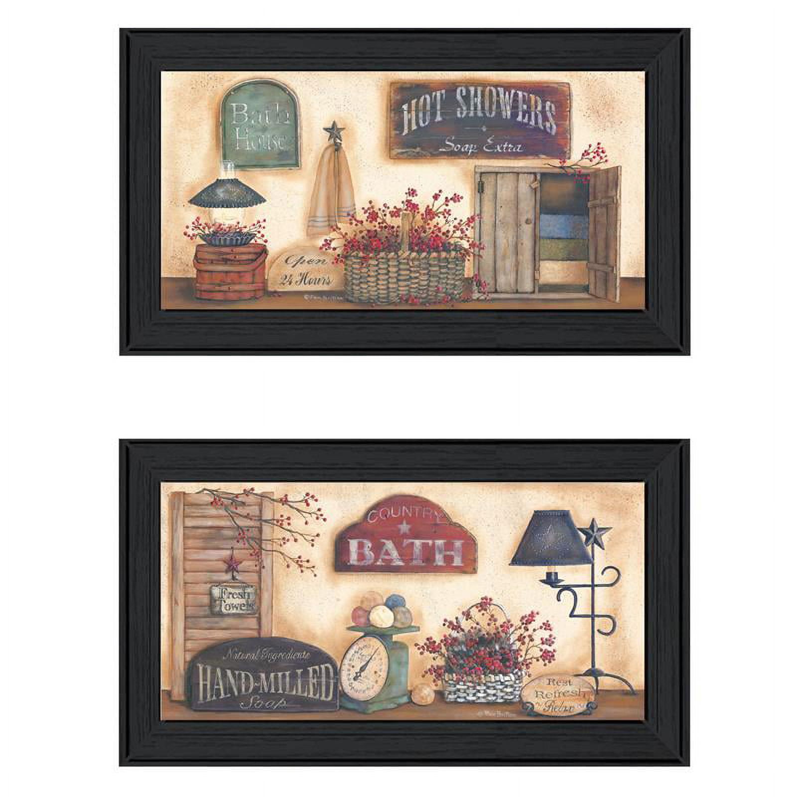 Pam Britton Multi-Color Canvas Bath Prints with Black Frame