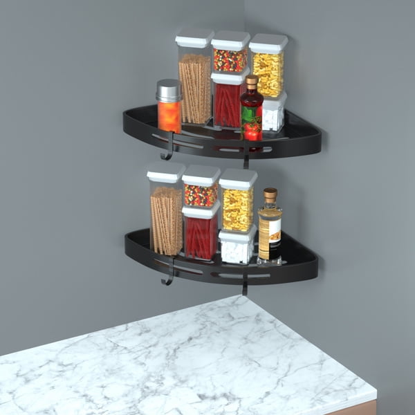 Bath Corner Shower Shelves Adhesive Caddy, Wall Mounted, No Drilling