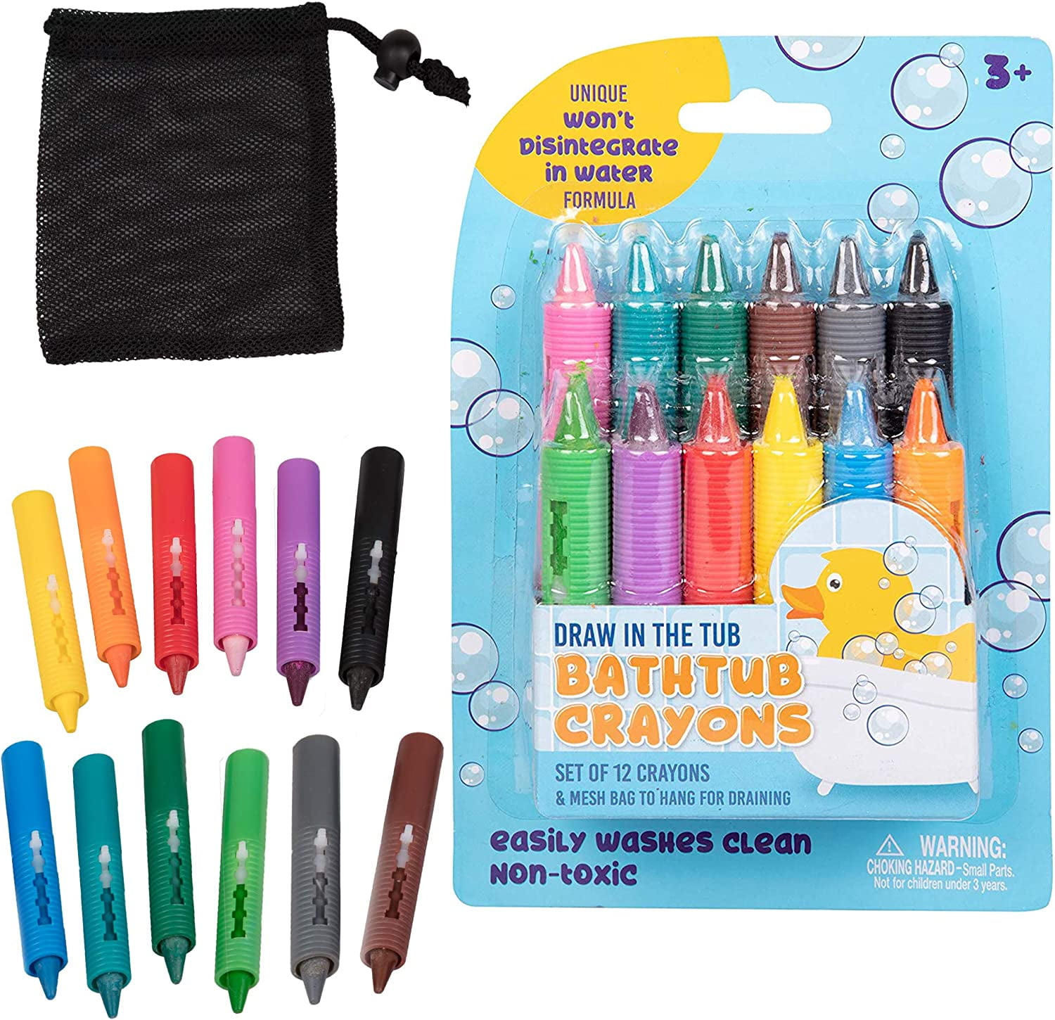 Bath Crayons Super Set - Set of 12 Draw in The Tub Colors with Bathtub Mesh  Bag, Unique Won't Disintegrate in Water Formula - Easter Basket