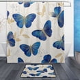 thumbnail image 1 of Bath Curtain & 66x72in Non-Slip Bath Mat Set 12-Grommet Shower Curtain Memory Foam Bath Rug Watercolor Blue Butterfly, 1 of 7