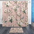 thumbnail image 1 of Bath Curtain & 72x72in Non-Slip Bath Mat Set 12-Grommet Shower Curtain Memory Foam Bath Rug Small White and Pink Flowers, 1 of 7