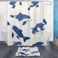 thumbnail image 1 of Bath Curtain & Non-Slip Bath Mat Set 12-Grommet Shower Curtain Memory Foam Bath Rug Blue and White Fish, 1 of 8