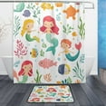 thumbnail image 1 of Bath Curtain & Non-Slip Bath Mat Set 12-Grommet Shower Curtain Memory Foam Bath Rug Colorful Mermaids, 1 of 8