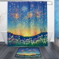 thumbnail image 1 of Bath Curtain & Non-Slip Bath Mat Set 12-Grommet Shower Curtain Memory Foam Bath Rug Flowers and Fireworks, 1 of 8