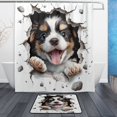 thumbnail image 1 of Bath Curtain & Non-Slip Bath Mat Set 12-Grommet Shower Curtain Memory Foam Bath Rug Puppy Breaking Through The Wall, 1 of 8