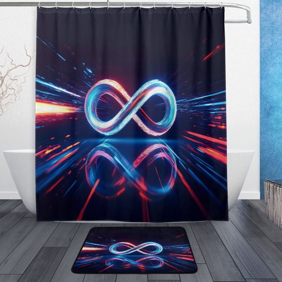 Bath Curtain & Non-Slip Bath Mat Set 12-Grommet Shower Curtain Memory Foam Bath Rug The Infinity Symbol