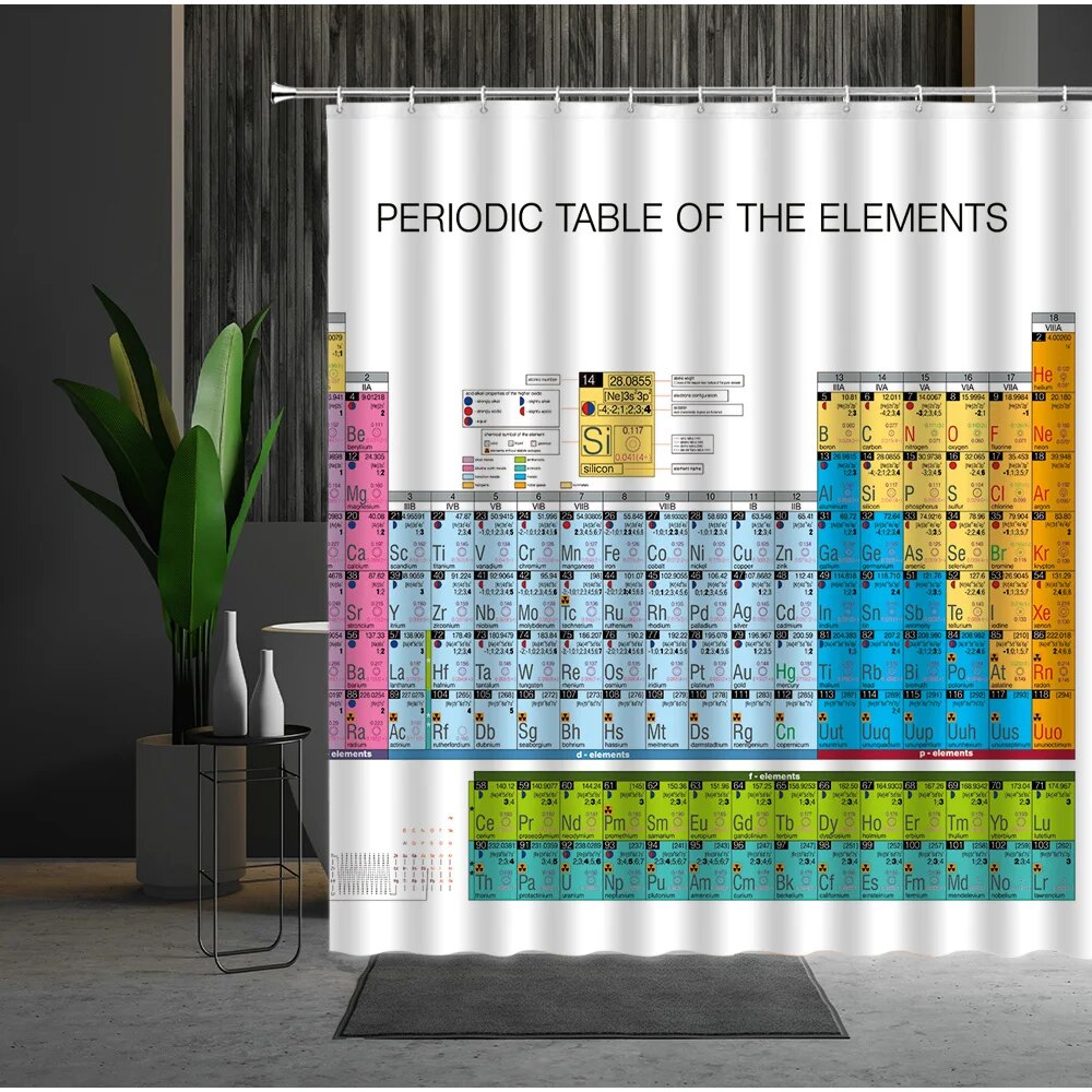 Bath Curtain Table of Chemical Periodic Elements Pattern Shower