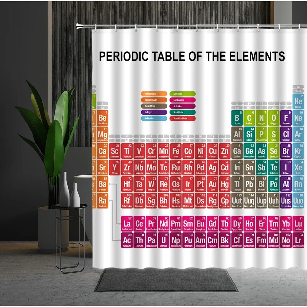 Bath Curtain Table of Chemical Periodic Elements Pattern Shower