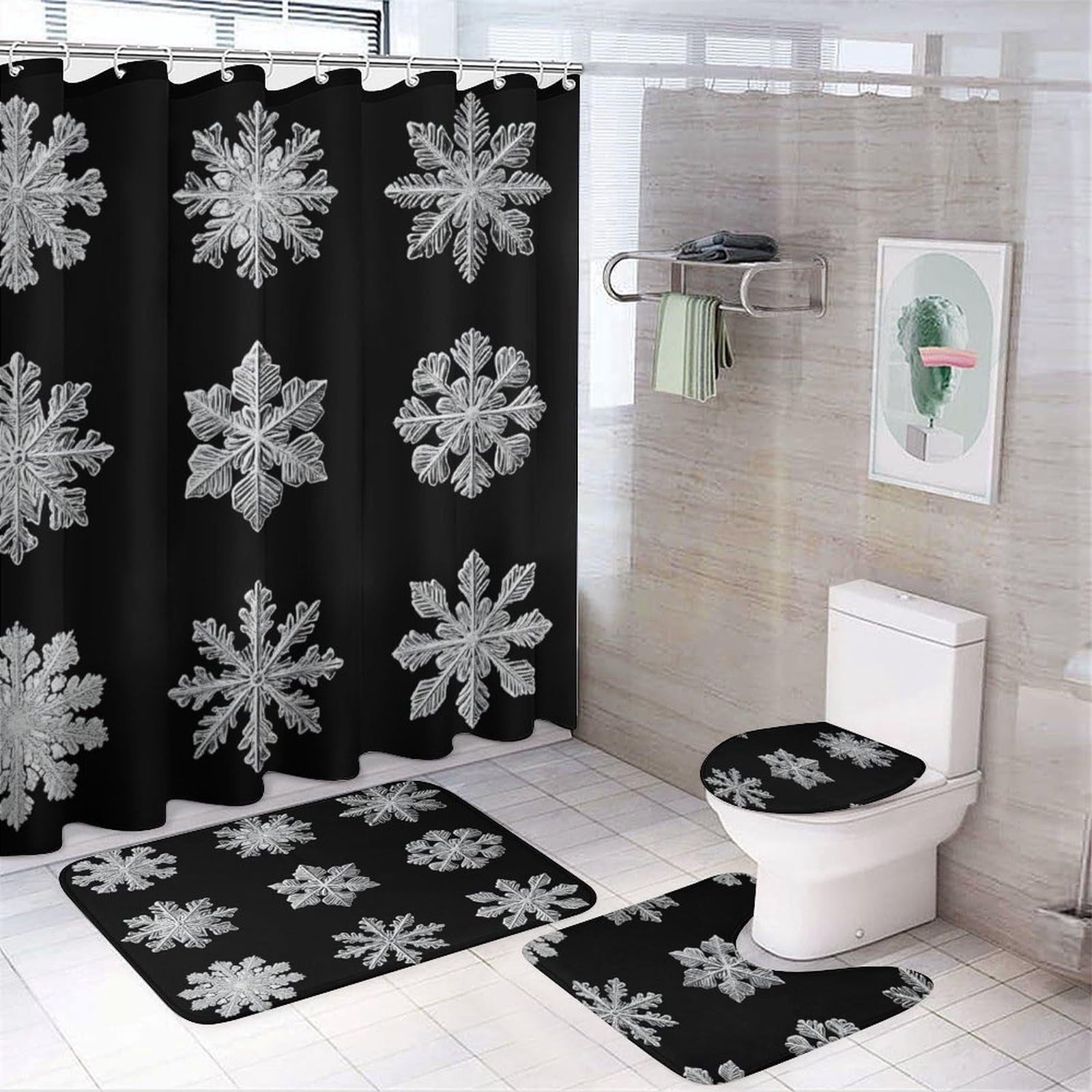 Bath Curtains Shower Set, Retro Truck and Autumn Leaves Pattern Printed ...