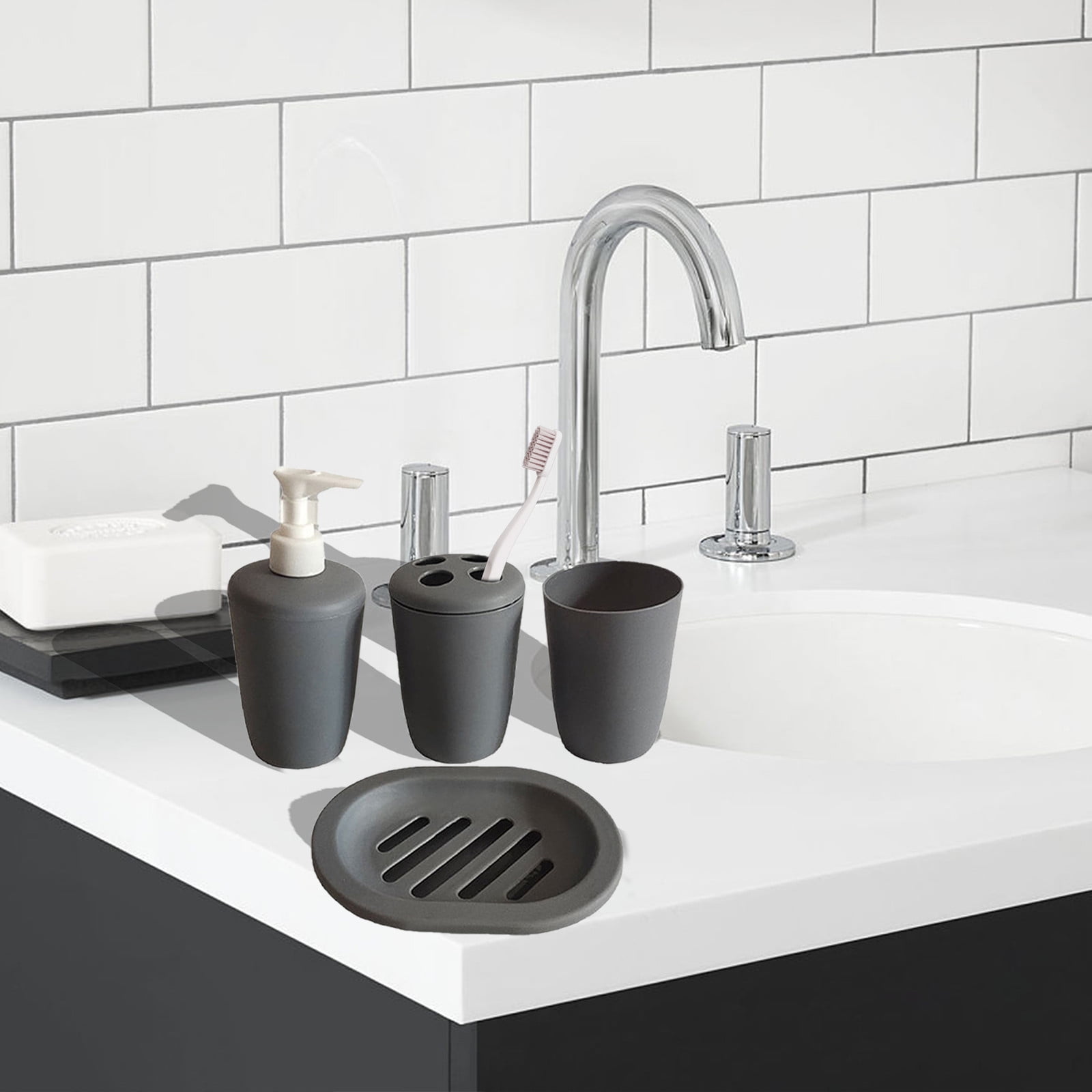 ZUVO 6-Piece Bathroom Accessories Set In Purple - Soap Dispenser, Toothbrush Holder & More For Countertop
