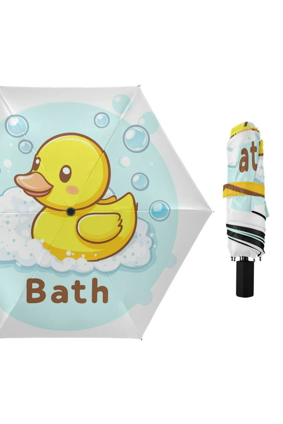 Bath Duck Cartoon All Weather Umbrella Triple Folding Parasol 6 Ribs UV Protection Portable