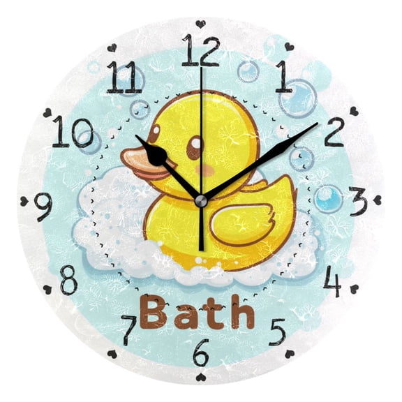 Bath Duck Cartoon Round Wall Clock Silent Analog Battery Operated Black Pointer Home Decor 9.84" Diameter