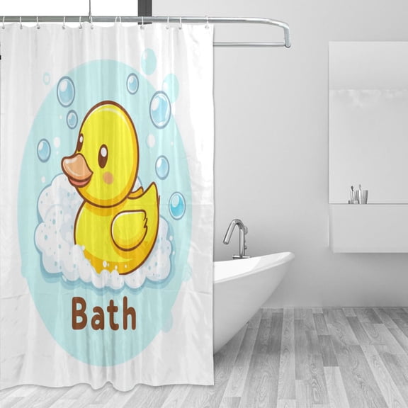 Bath Duck Cartoon Shower Curtains with 12 Hooks Waterproof Bathroom Decor 66" x 72"