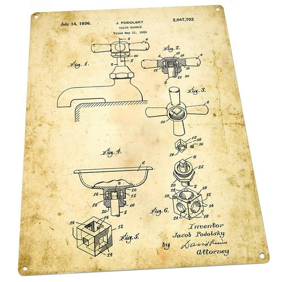 Bath Faucet Patent Drawing 9"x12" Metal Sign, Wall Decor for Office or Meeting Room