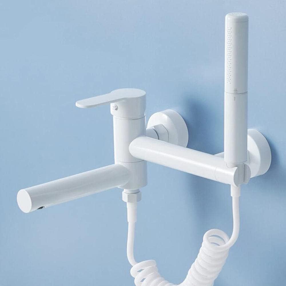 Bath Faucet Wall Mounted White Bathtub Faucet Brass Cold Water and Hot Water Sink Faucet-C