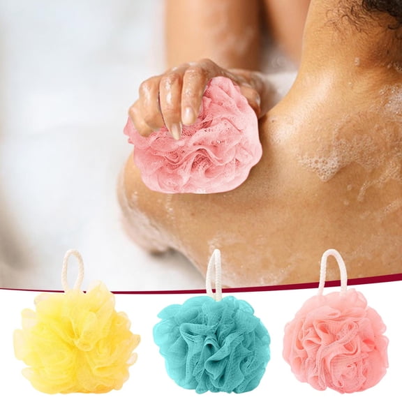 Bath Flower Bath Ball Soft Mesh Exfoliating Pouf for Shower, Spa and Daily Use, Gentle Back Rub and Rich Bubbles, Green
