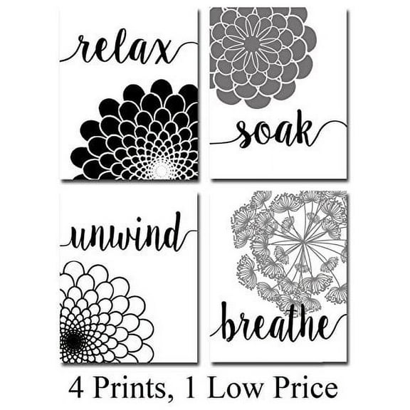 Bath Flowers - Set of Four Photos (11x14) Unframed - Great Gift for Bathroom Decor!