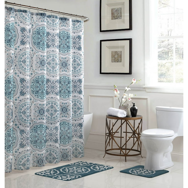 Bath Fusion Multi color Medallion Polyester Shower Curtain Sets 21 in x 72 in