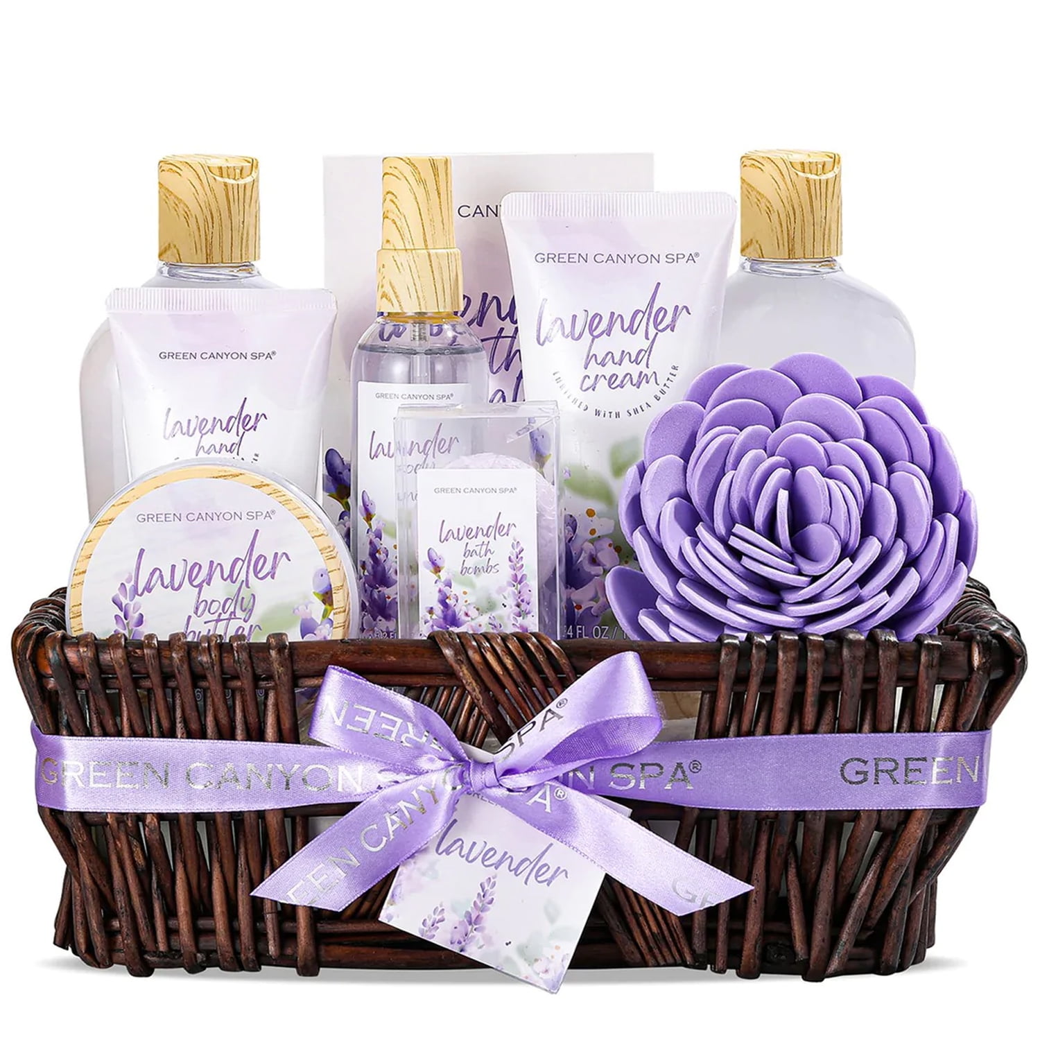 Bath Gift Baskets for Women, 10 Pcs Lavender Relaxing Bath and Body
