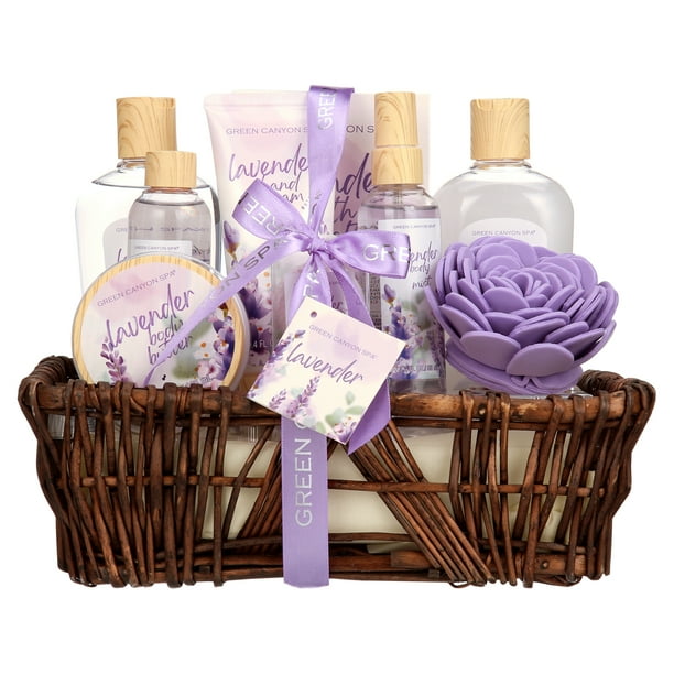 Bath Gift Baskets for Women, 10 Pcs Lavender Relaxing Bath and Body Sets