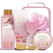 Bath Gift Set for Women, Rose Spa Gift Kits with Travel Bag Birthday Self Care Set for Her Relaxing , 6PCS