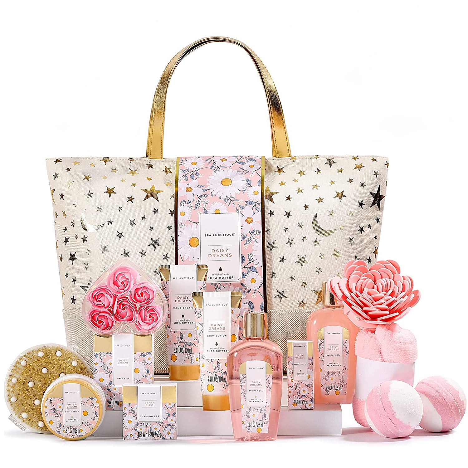 Bath Gift Sets for Women - 15 Pcs Daisy Spa Gift Baskets Relaxing Bath Set, Beauty Holiday Birthday Gifts for Her